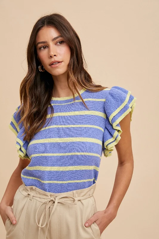Extra Savings bohemian dressPeriwinkle Striped Ruffle Sleeve Sweater Top