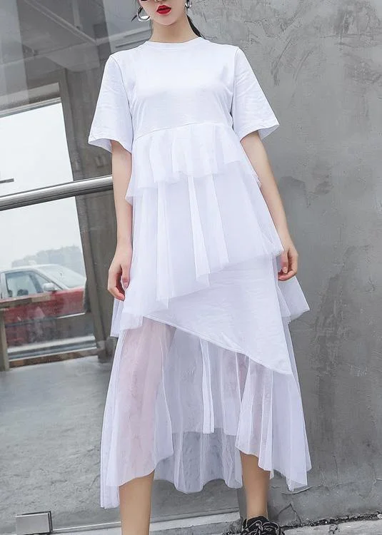 Final Sale layered dressFrench white cotton Tunic patchwork tulle Robe summer Dresses