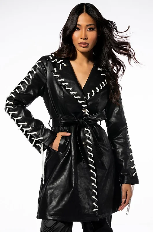 Great Deals padded puffer coatALL THE SMALL THINGS PU TRENCH WITH LACE UP