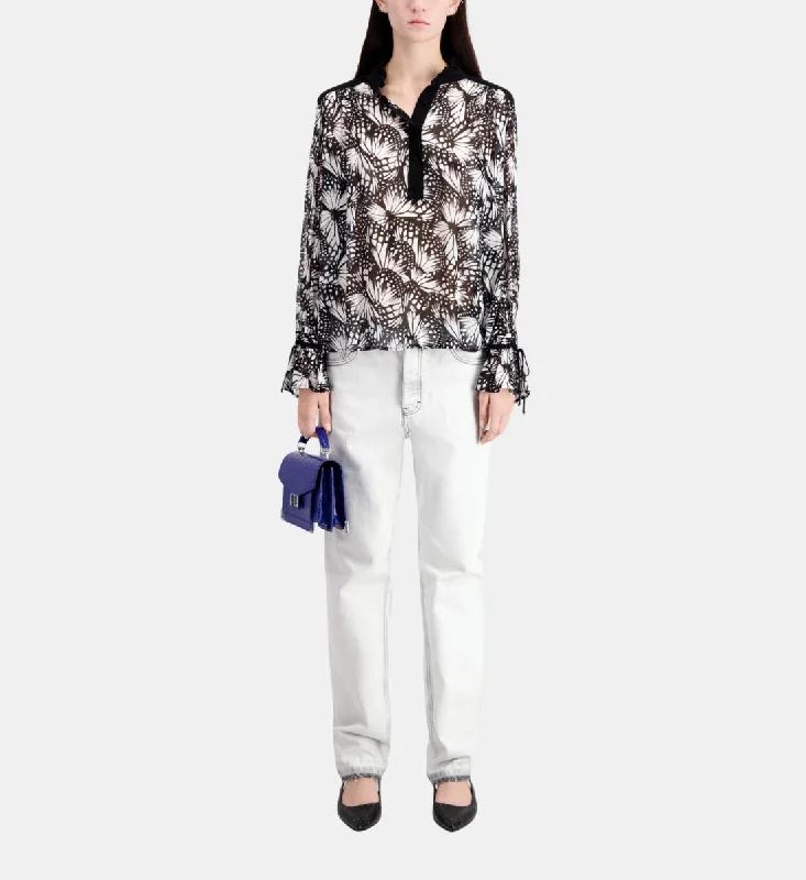 Great Bargains Printed Top With Contrasting Details | Women | Black x White
