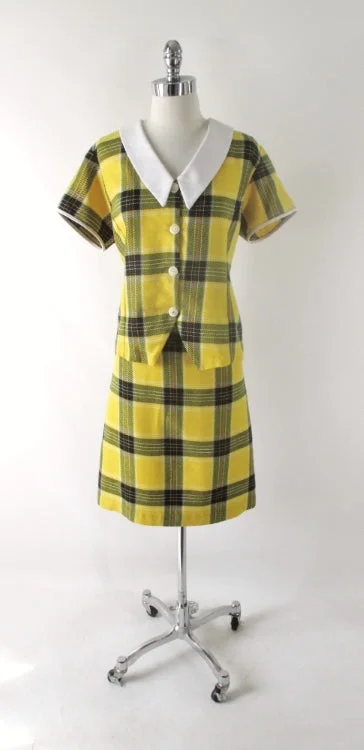 Lowest Price Vintage 60's Yellow Plaid Skirt & Top Suit Set XXL 2XL Plus