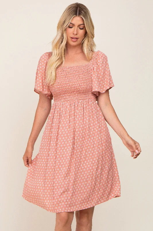Early Access casual midi dressMauve Printed Smocked Flutter Sleeve Dress