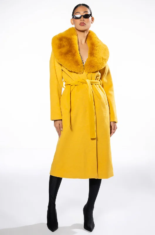 Must-Have Deals padded coatAZALEA WANG PRINCESS YELLOW TRENCH WITH FUR COLLAR