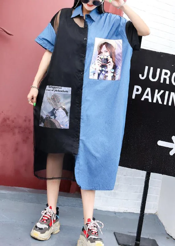 Blowout Sale fitted cocktail dressLoose black patchwork blended clothes For Women prints Maxi summer shirt Dresses