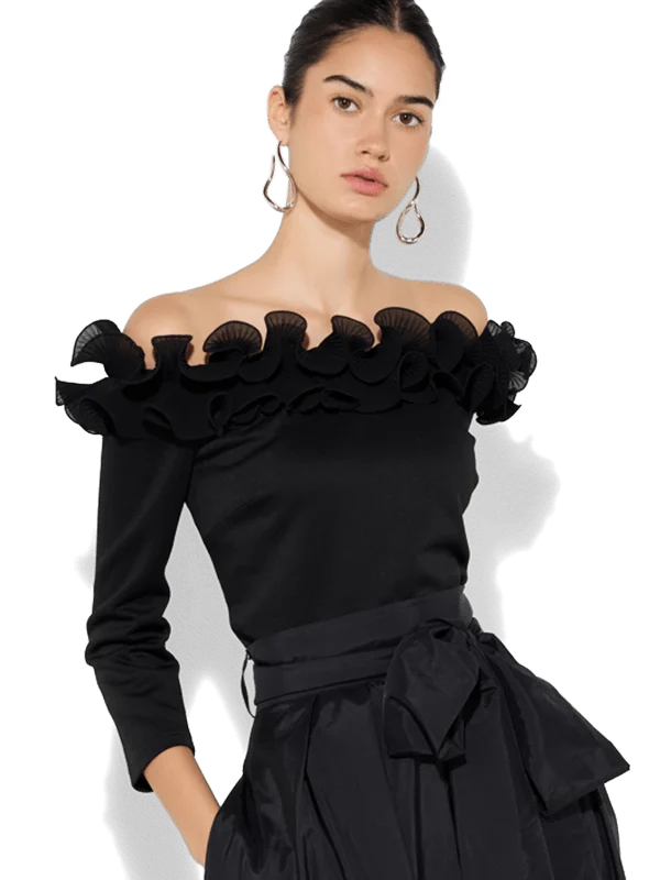 Best Bargains Elise Black Frill Trim Top