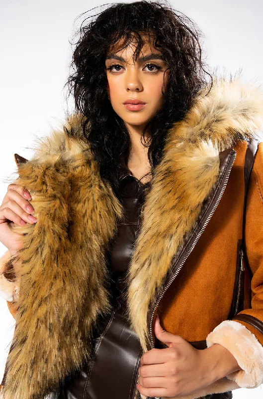 Big Discounts high-fashion coatWE FOUND LOVE SUEDE COAT WITH FAUX FUR HOOD