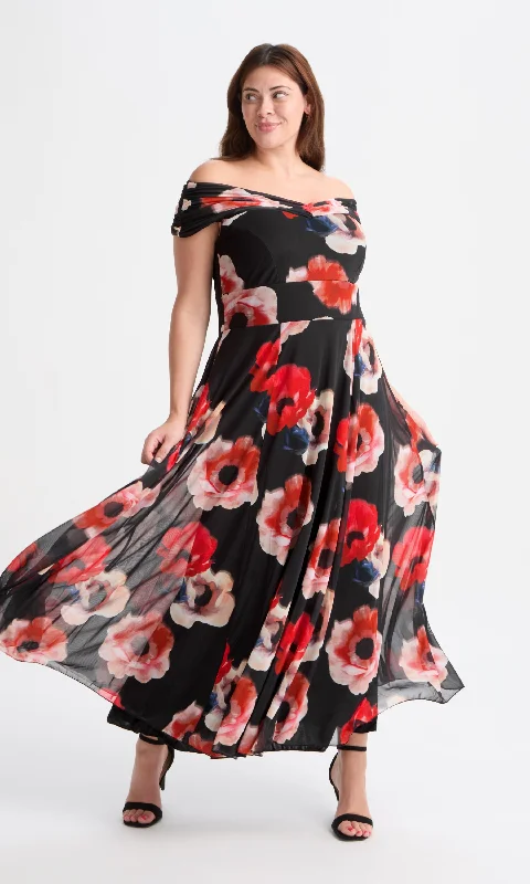 Huge Discounts elegant maxi dressBardot Black Red Maxi Dress