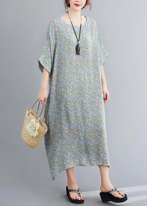 Deal Explosion casual summer dressHandmade o neck clothes Women Inspiration light green floral Maxi Dress