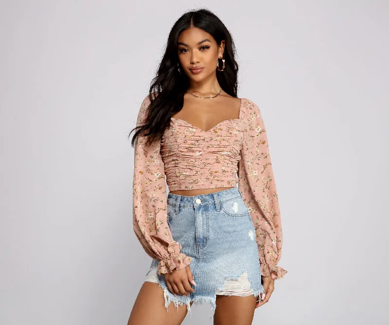 Steals and Deals Falling For Florals Puff Sleeve Crop Top