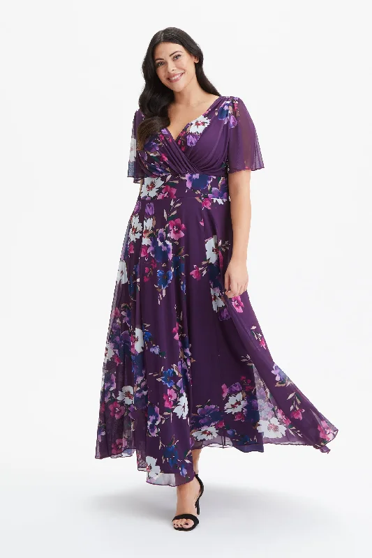 Savings Galore office dressIsabelle Purple Blue Multi Float Sleeve Maxi Dress