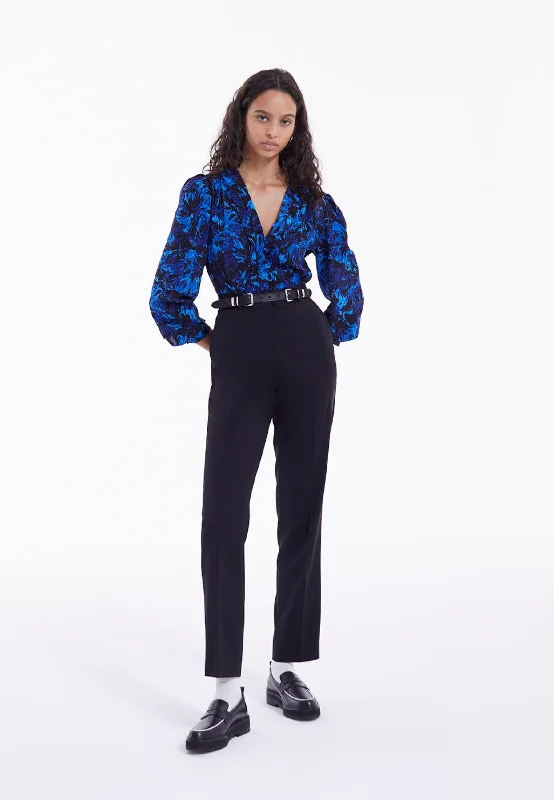 Price Rollback Black Silk Top In All-Over Print | Women | Dark Blue