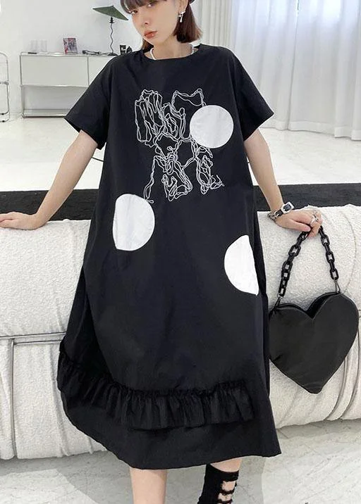 While Supplies Last bodycon dressDIY Black O Neck Print Maxi Dress Short Sleeve