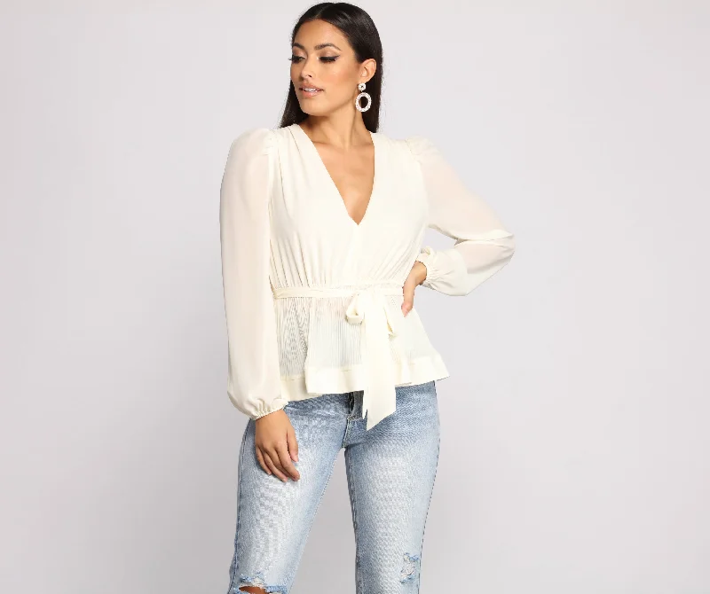 Deal of the Week Tie Front Chiffon Peplum Top