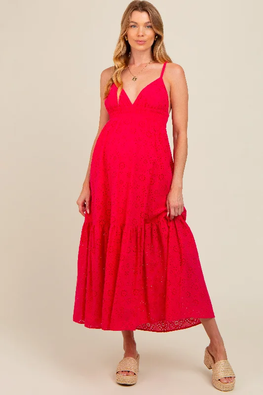 Discount Days comfy maxi dressFuchsia Eyelet Lace Maternity Midi Dress