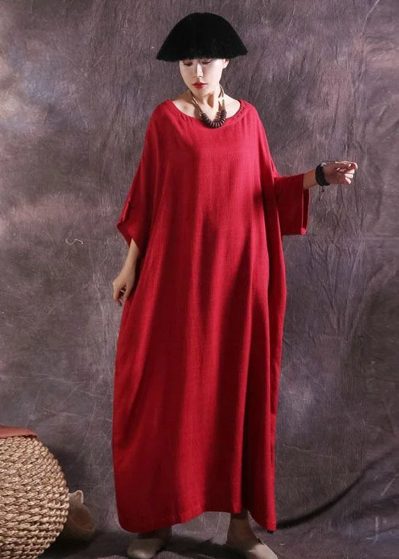 Midnight Madness party dress100% solid color cotton quilting clothes Catwalk red o neck Dresses summer