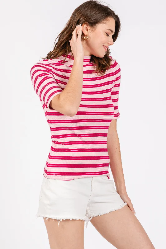 Final Markdown vintage dressPink Striped Ribbed Mock Neck Top