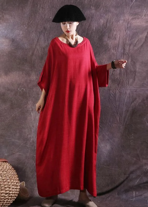 Low Prices tiered dressModern red cotton clothes For Women Batwing Sleeve loose summer Dresses