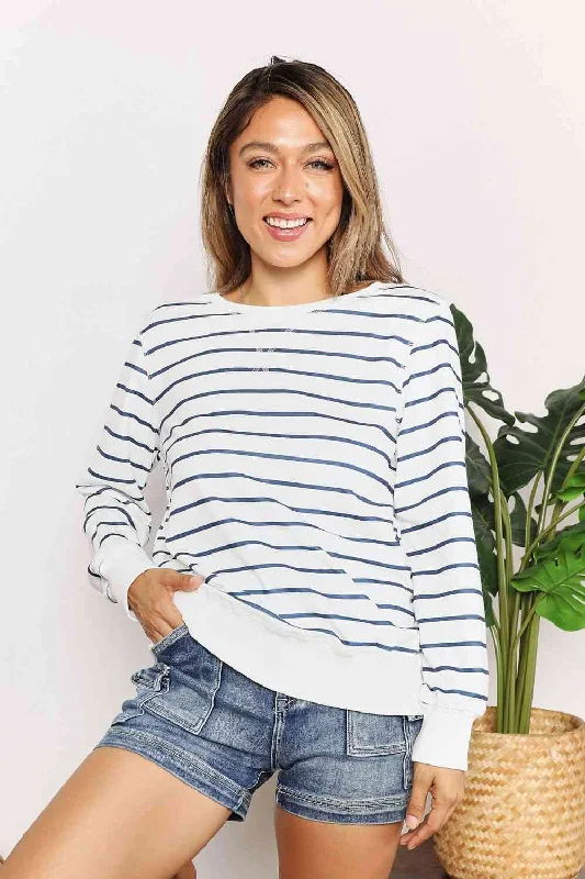 The Best Prices Double Take Striped Long Sleeve Round Neck Top
