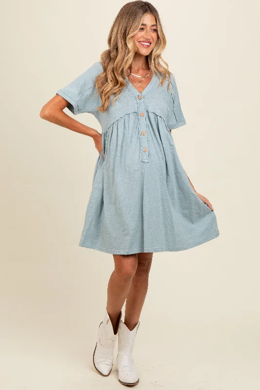 Deal Alert winter dressTeal Button Accent Cut Hem Detail Maternity Dress