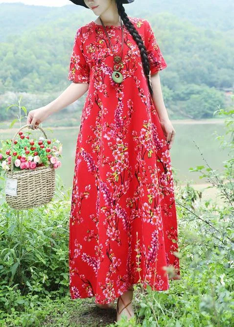 Instant Discount long sleeve dressItalian Chinese Button cotton Tunics Omychic pattern red shift Dresses summer