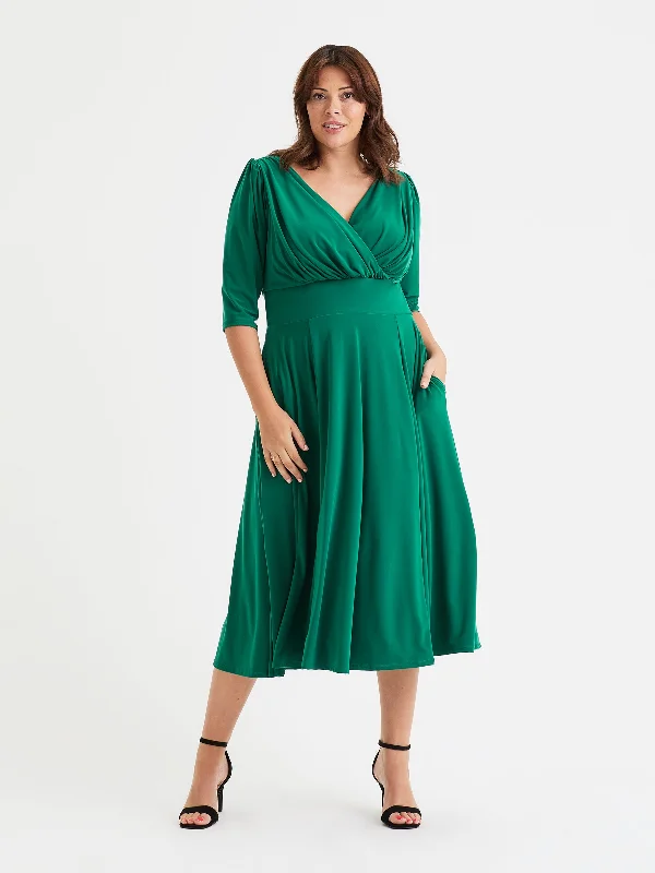 Amazing Deals casual summer dressHelena Solid Green Midi Dress