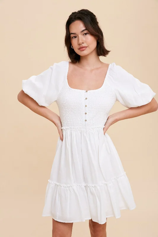 Mega Deal casual knit dressOff White Smocked Button Front Mini Dress