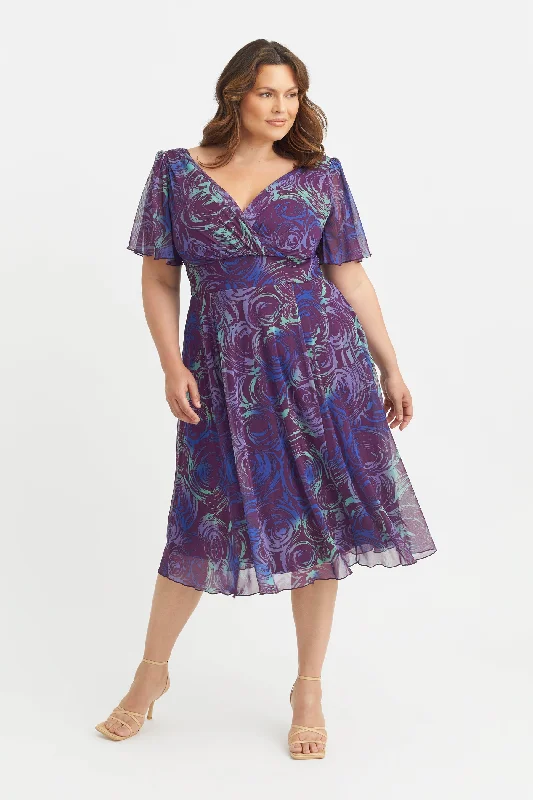 Final Clearance casual knit dressVictoria Purple Blue Angel Sleeve Mesh Midi Dress
