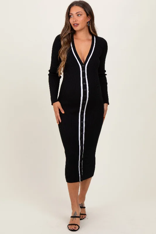 Stock Up and Save long-sleeve floral dressBlack Knit Contrast Stripe Button Down Maternity Dress