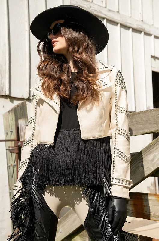 Amazing Deals cold weather coatBEIGE PLEATHER TRENCH COAT WITH STUDS