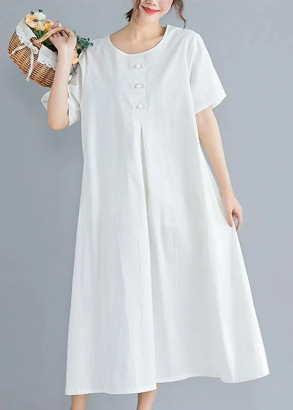Crazy Deals sophisticated dressLoose solid color cotton clothes Tutorials white Art Dress summer