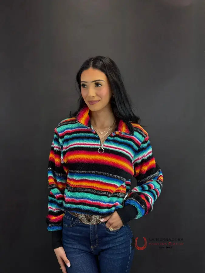 Mega Deal Rock&Roll Womens Multi Stripe All Over Print Pullover