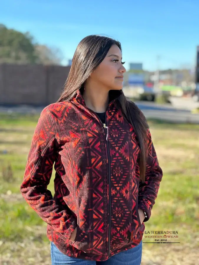 Factory Direct Sale Rock&Roll Womens Panhandle Maroon Aztec Print Full Zip