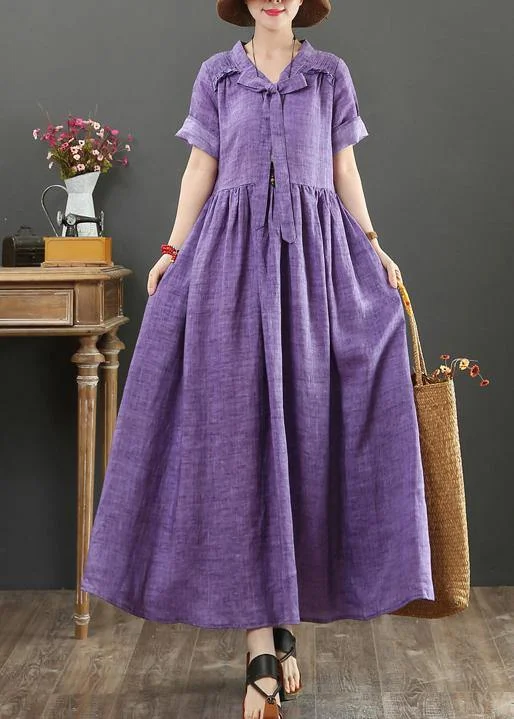 Today’s Special wool dressDIY v neck Bow cotton summer quilting clothes Photography purple Dress