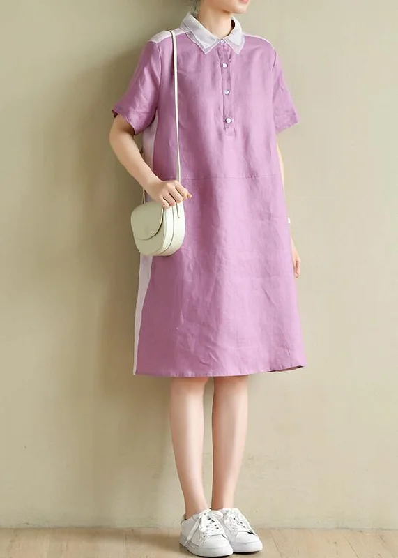 Final Markdown high-waisted dressClassy purple Tunics lapel patchwork Knee summer Dresses