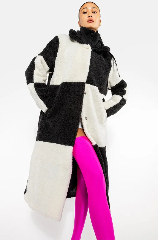 Limited Availability trendy casual outerwearCHECK IT LONG TEDDY TRENCH