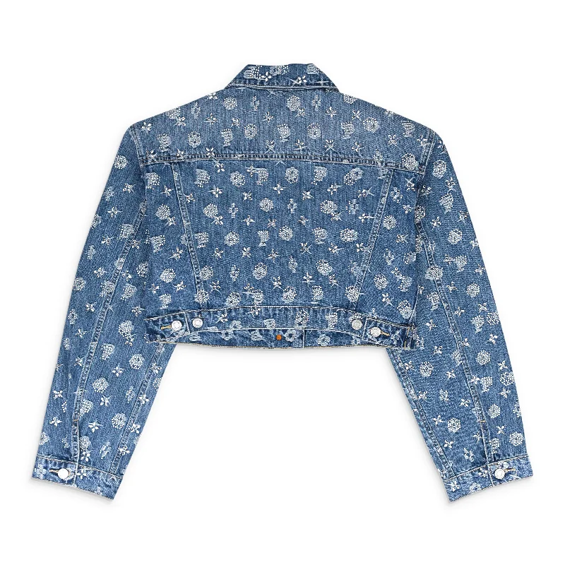 Super Deal CROP MID INDIGO DENIM JACKETS