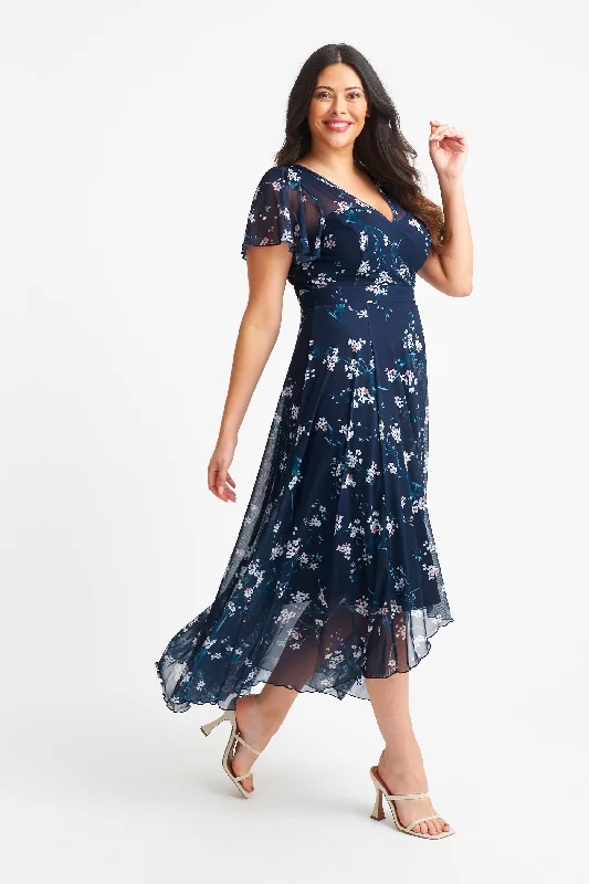 Bonus Savings comfy maxi dressTilly Navy Blush Print Angel Sleeve Sweetheart Dress