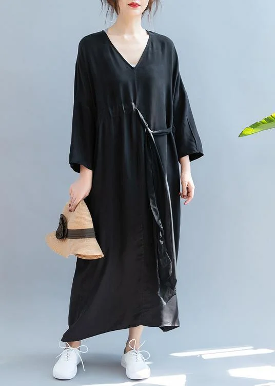 Buy More, Save More luxury dressDIY v neck drawstring summer dress Sewing black Kaftan Dress