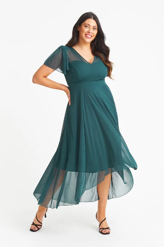 Year-End Clearance stylish party dressTilly Dark Green Angel Sleeve Sweetheart Dress