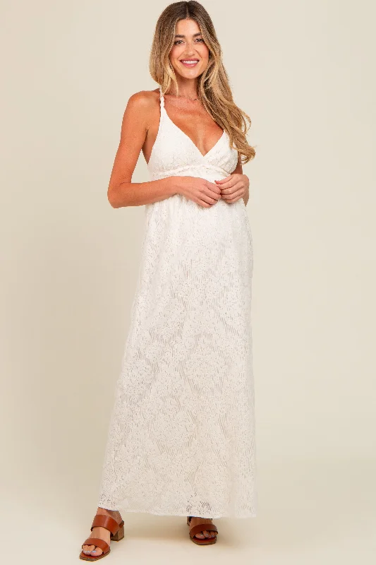 Can't Miss minimalistic dressIvory Floral Jacquard Crossback Maternity Maxi Dress