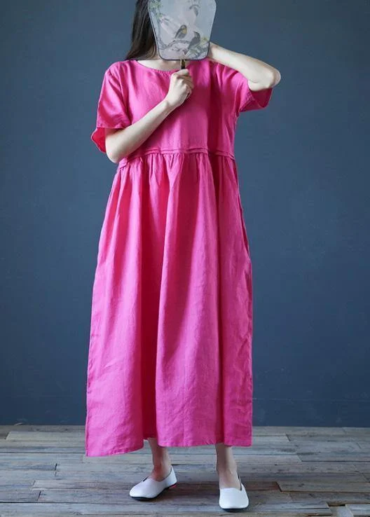Don’t Miss Out high-waisted dressNatural rese linen Robes o neck Cinched Maxi summer Dress