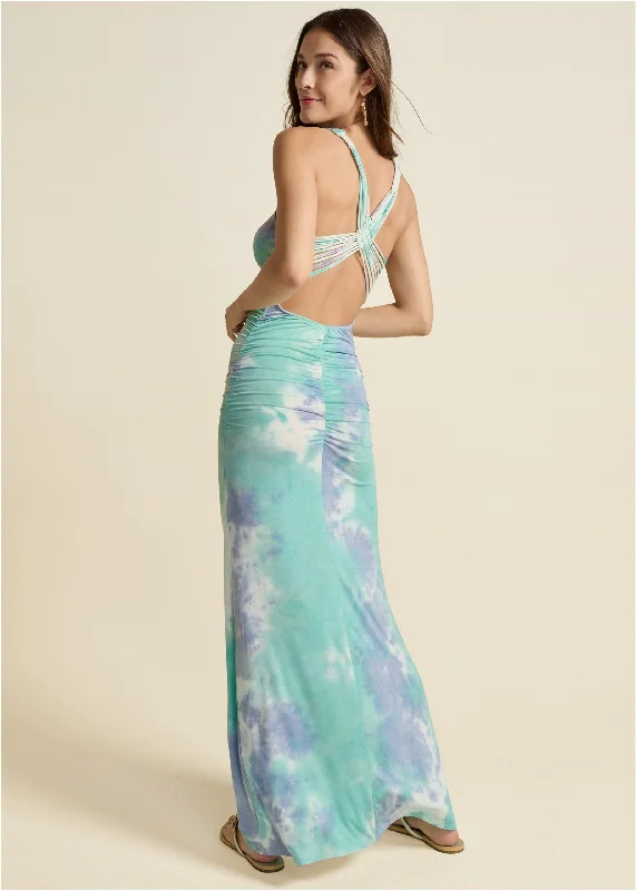Clearance Event summer floral dressStrappy Back Maxi Dress - Blue Multi