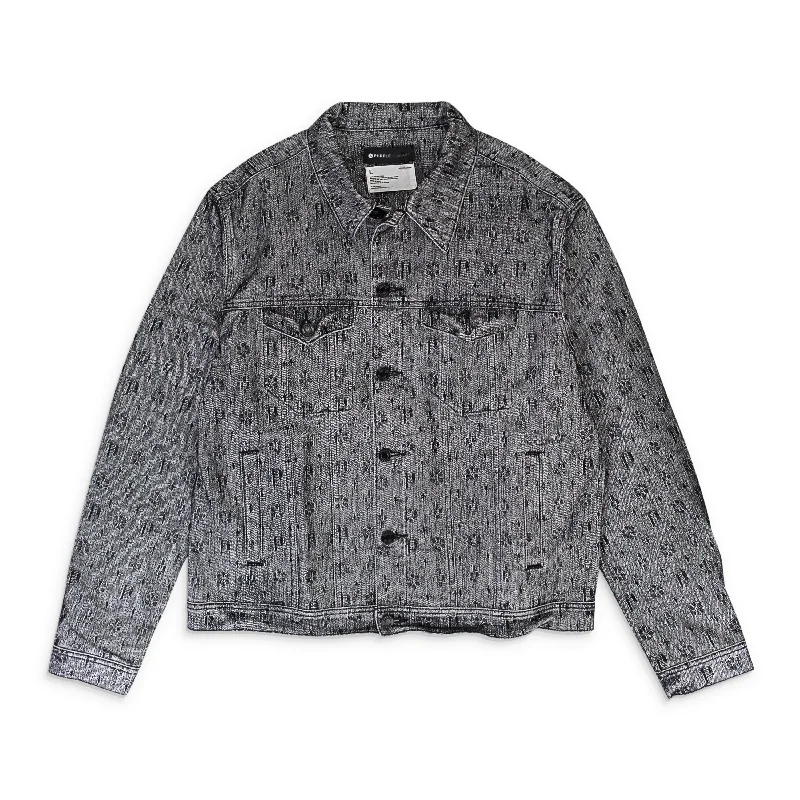 Year-End Sale WHITE MONOGRAM FLOCKED Black DENIM JACKETS