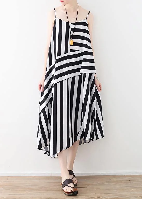 Super Sale party-ready dressDIY black striped quilting dresses Spaghetti Strap asymmetric Plus Size Dresses