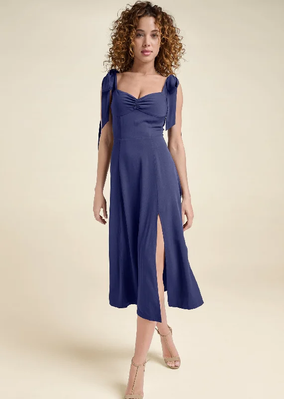Exclusive Online Offer denim dressTie Shoulder Midi Dress  - Skipper Blue