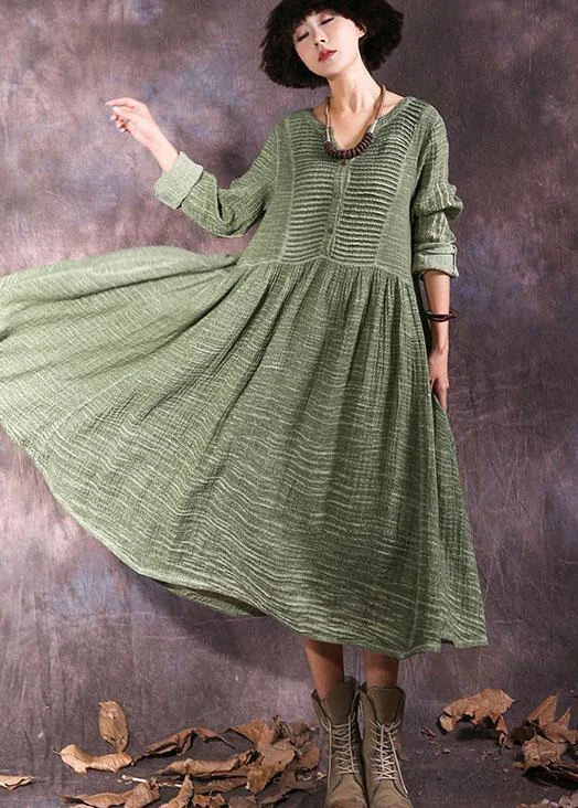 New Deals long-sleeve floral dress100% green long sleeve cotton dresses v neck Maxi autumn Dresses