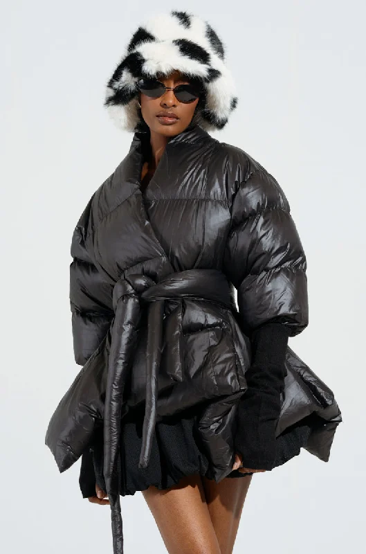 Special Price insulated coatA STEP AHEAD LONG RIBBED SLEEVE PEPLUM PUFFER COAT