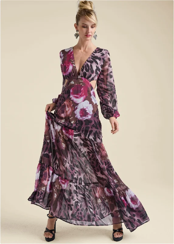 Special Buy casual dressCutout Detail Printed Gown - Black Multi