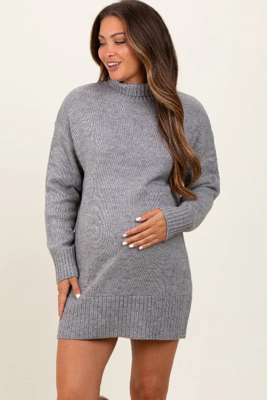 Overstock Sale backless dressHeather Grey Turtle Neck Maternity Mini Sweater Dress