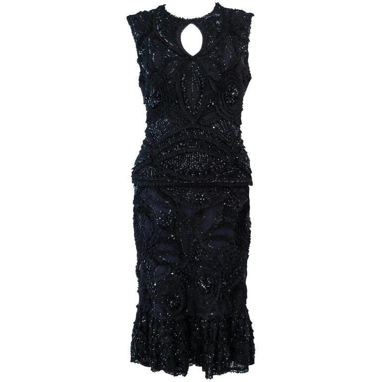 Epic Deals NAEEM KHAN 2 pc Black Beaded Skirt and Top Stretch Ensemble Size 8-10